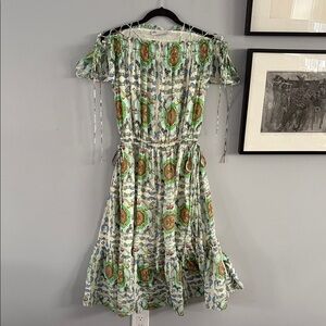 Tory Burch Carousel Printed Silk Off the Shoulder Patterned Midi Dress